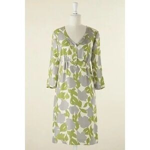 Boden Easy Going Silk Dress Womens Size 8R Green Gray Abstract Print 3/4 Sleeve